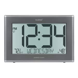 Extra-Large Slim Atomic Digital Cool Gray Clock with Backlight