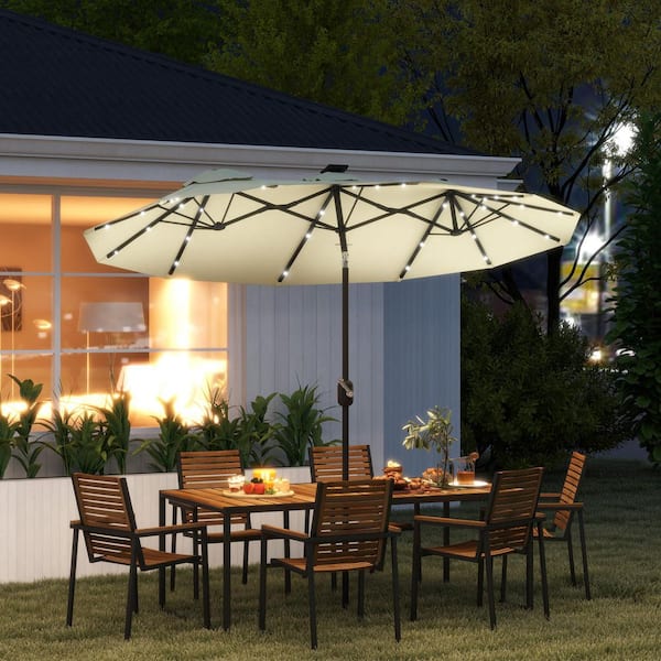 7.5 light up patio tilt umbrella Best Choice Products 7.5ft Solar LED Lighted Umbrella, Table Market Umbrella with and Crank, Outdoor Umbrella for Garden, Deck, Backyard, Pool and Beach the umbrella can withstand the heat and will not fade Best Choice Products 7.5ft Outdoor