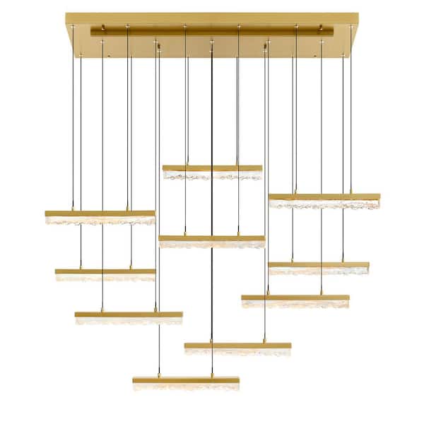 CWI Lighting Stagger 10-Light Integrated LED Brass Chandelier