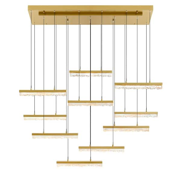 CWI Lighting Stagger 10-Light Integrated LED Brass Chandelier