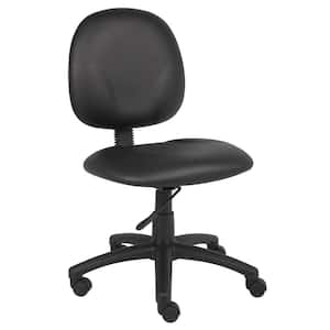 Black Armless Office Task Chair, Antimicrobial Vinyl Cushions, Black Nylon Base, Swivel-Tilt Pneumatic