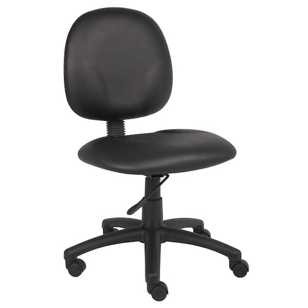 BOSS Office Products Black Armless Office Task Chair, Antimicrobial Vinyl Cushions, Black Nylon Base, Swivel-Tilt Pneumatic
