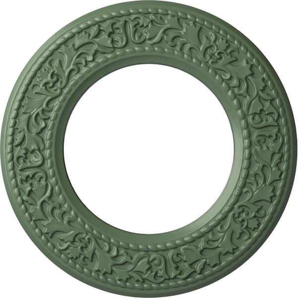 Ekena Millwork 3/4" x 13-3/8" x 13-3/8" Polyurethane Jet Blackthorn Ceiling, Hand-Painted Athenian Green