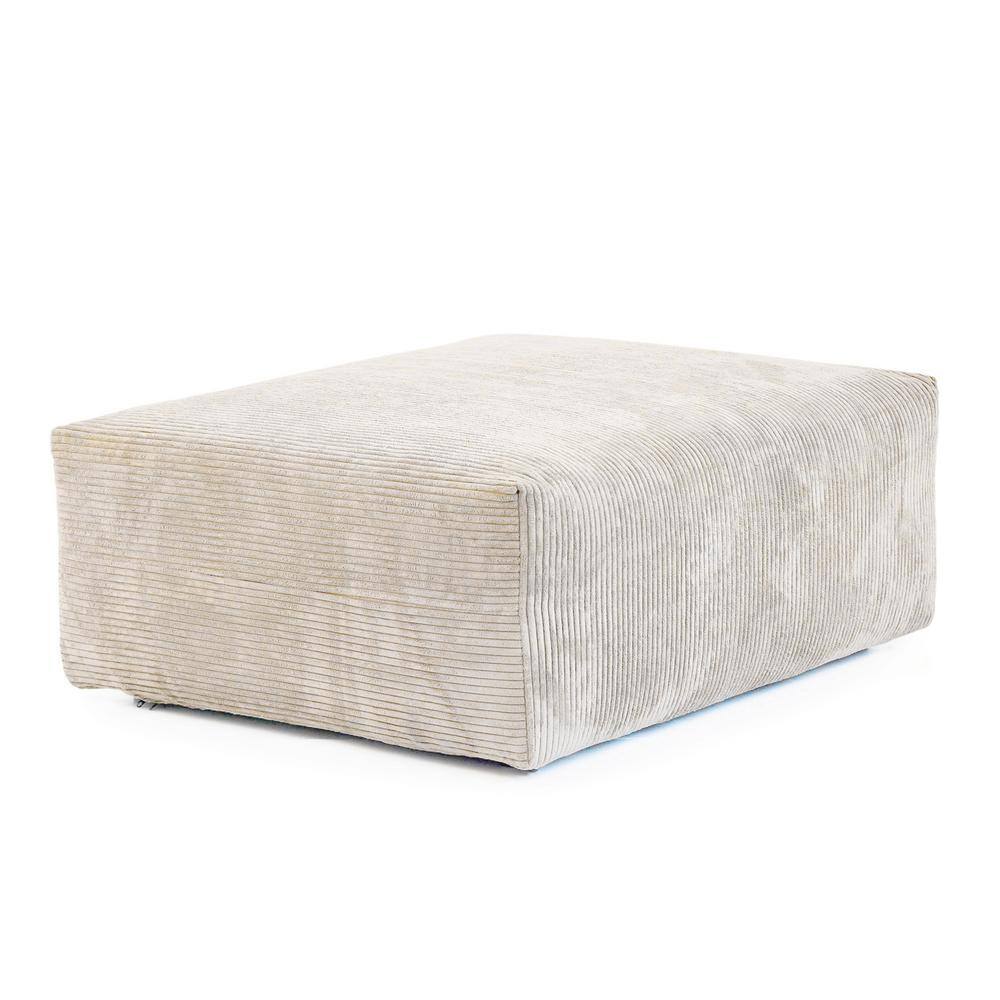 39 in. Square Arm Large Corduroy Polyester Square Accent Modern Sectional Sofa Ottoman in Beige