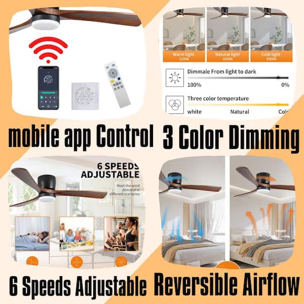 42 Inch Black Wood Ceiling Fans with Lights and Remote, 6 Speed, DC Motor, for Bedroom/Outdoor/Farmhouse/Patios