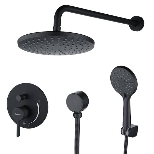 Pia Ricco 3-Spray Patterns 9 in. Wall Mount Round High Pressure Dual Shower Heads Shower Faucet in Matte Black (Valve Included)