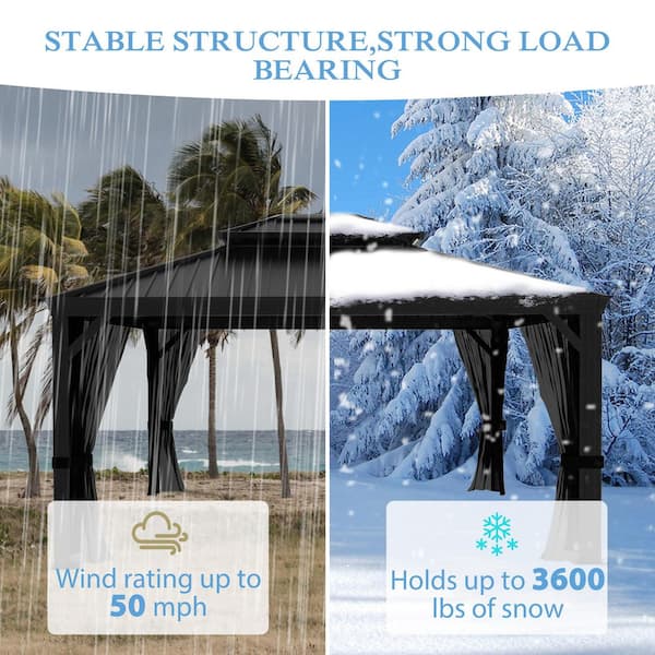 12 ft. W x 10 ft. D Aluminum Hardtop Gazebo with Galvanized Double Roof and Textilene Netting