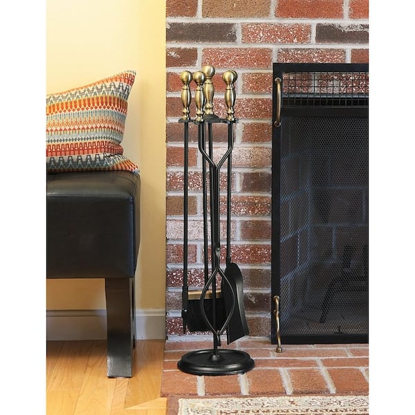 30 in. Tall 5-Piece Black and Antique Brass Sutton Fireplace Tool Set