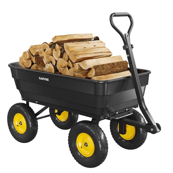 Heavy Duty Poly Garden Dump Cart Rust-Proof, Quick-Release, 10" No-Flat All-Terrain Wheels for Lawns 1200lbs Yellow