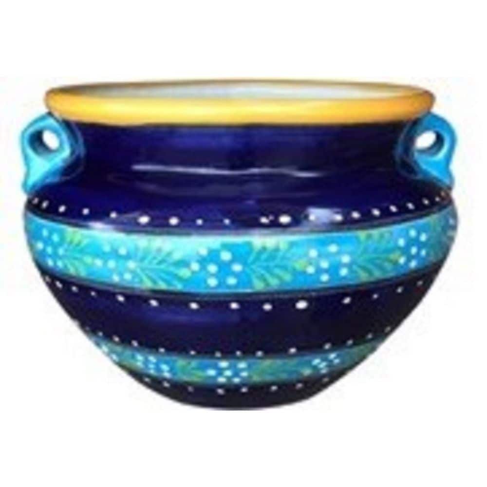 Talavera Oval Pot Blue Rim