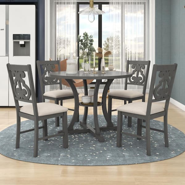 Clihome 5-Piece Gray Round MDF Top Dining Table and Chair Set Seats 4