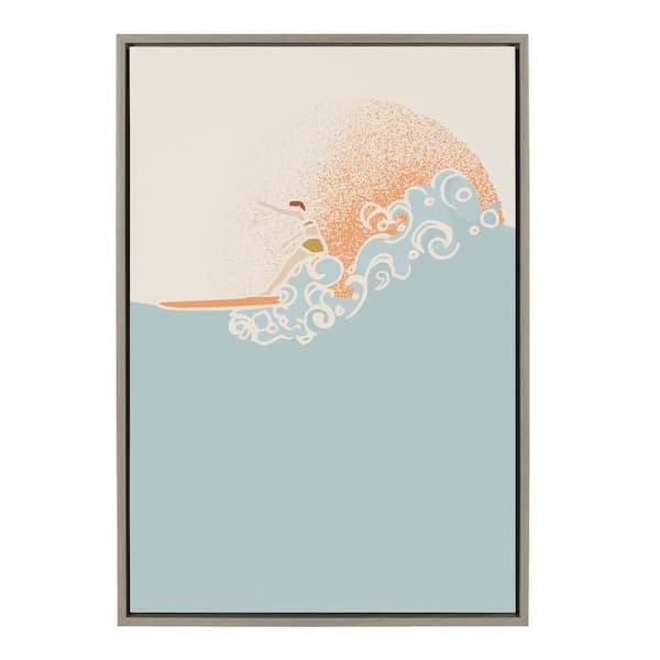 Kate and Laurel Sylvie Sea Breeze Surfer Girl by Hannah Beisang Framed Canvas Landscape Art Print 23 in. x 33 in.