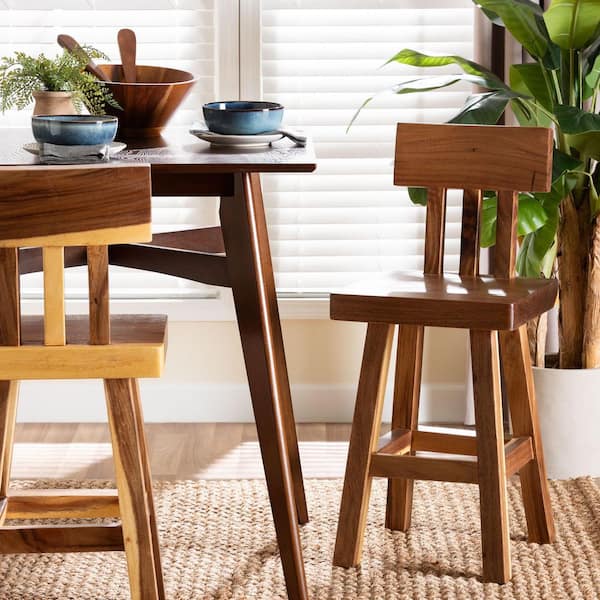 Luli Natural Brown Suar Wood Counter Stool