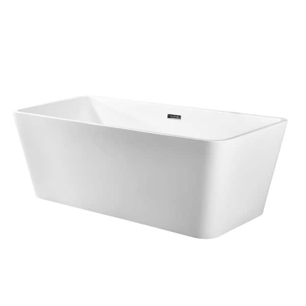 Winado 59 in. Acrylic Flatbottom Non-Whirlpool Bathtub in White