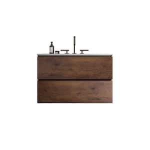 TIA 30.00 in. W x 18.10 in. D x 21.10 in. H Wall Mounting Bath Vanity in Walnut with White Top