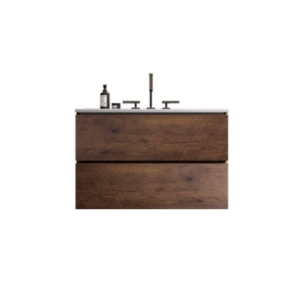 TIA 30.00 in. W x 18.10 in. D x 21.10 in. H Wall Mounting Bath Vanity in Walnut with White Top