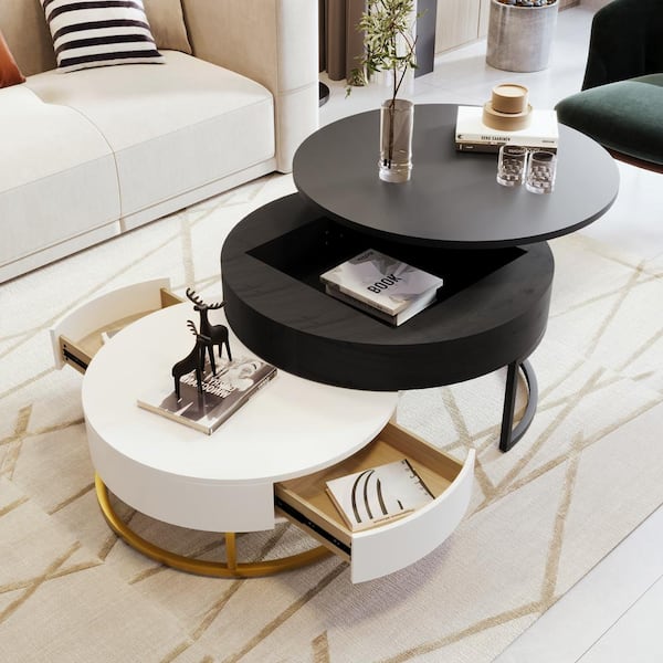 anpport Luxury 31.5 in. Black and White Round MDF Coffee Table 