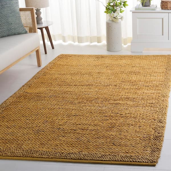 Natural Fiber 5 ft. x 8 ft. Gold Two-Tone Solid Border Area Rug