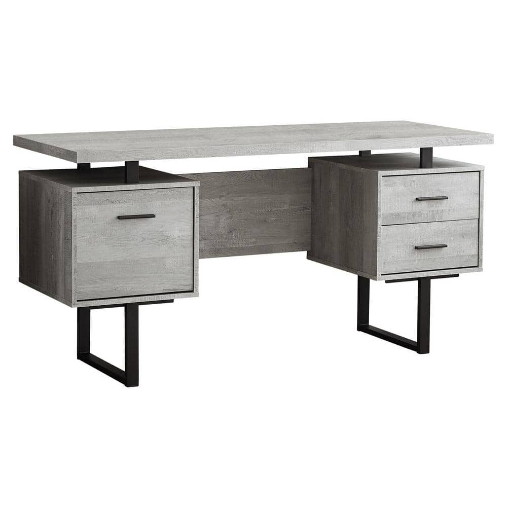 Gray Reclaimed Wood 60" Desk with Drawers and Filing Cabinet