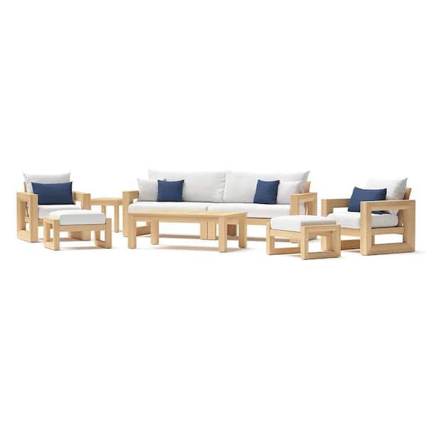RST BRANDS Benson 8-Piece Wood Sofa and Club Chair Patio Conversation Set with Sunbrella Bliss Ink Cushions