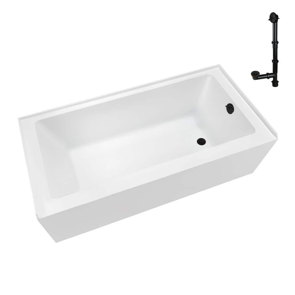 60 in.x 32 in. Soaking Acrylic Alcove Bathtub with Right Drain in Glossy White External Drain in Matte Oil Rubbed Bronze price history on PriceWatchPro