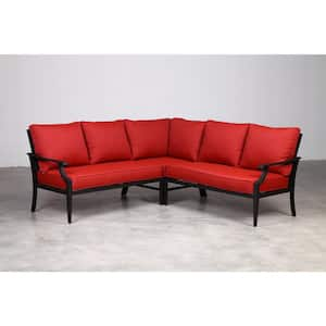 Braxton Park 3-Piece Black Steel Outdoor Patio Sectional Sofa with CushionGuard Chili Cushions