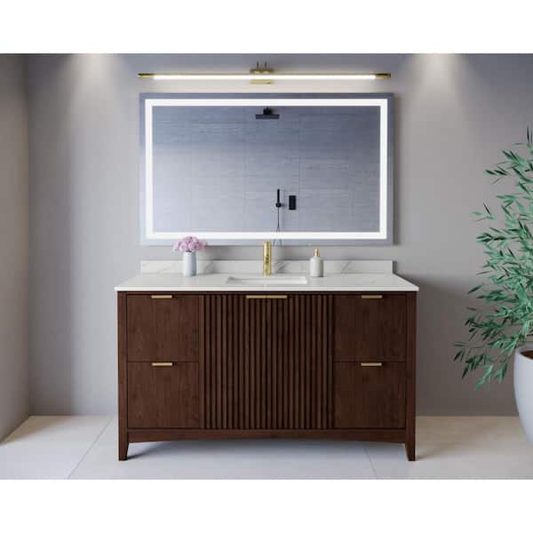 Palmilla 60 in. Single Freestanding Dark Walnut Bath Vanity with Giotto Quartz Top Assembled