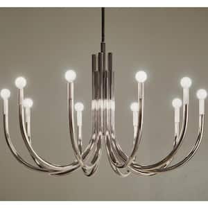 Odensa 40.25 in. 10-Light Polished Nickel Modern Candle Circle Chandelier for Dining Room