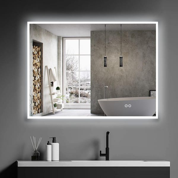 UKISHIRO Depp 48 in. W x 36 in. H Large Rectangular Frameless Anti-Fog Wall Mount Bathroom Vanity Mirror in Clear