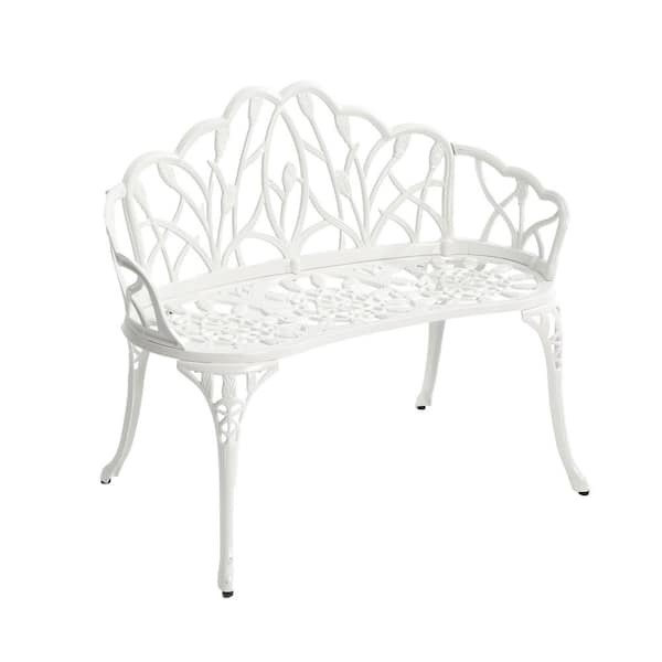 Unbranded White 34.2 in. W x 21.2 in. L x 30.7 in. H Cast Aluminium Park Bench