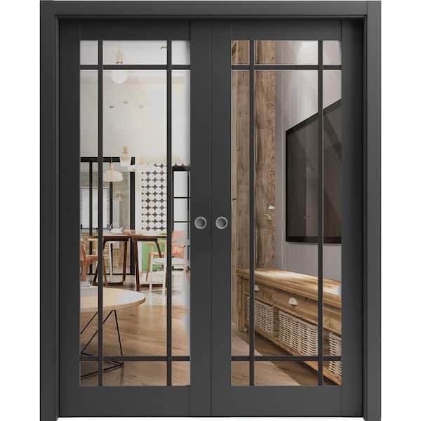 60 in. x 80 in. 2 Panel Black Matte Finished Solid Wood Sliding Door with Hardware