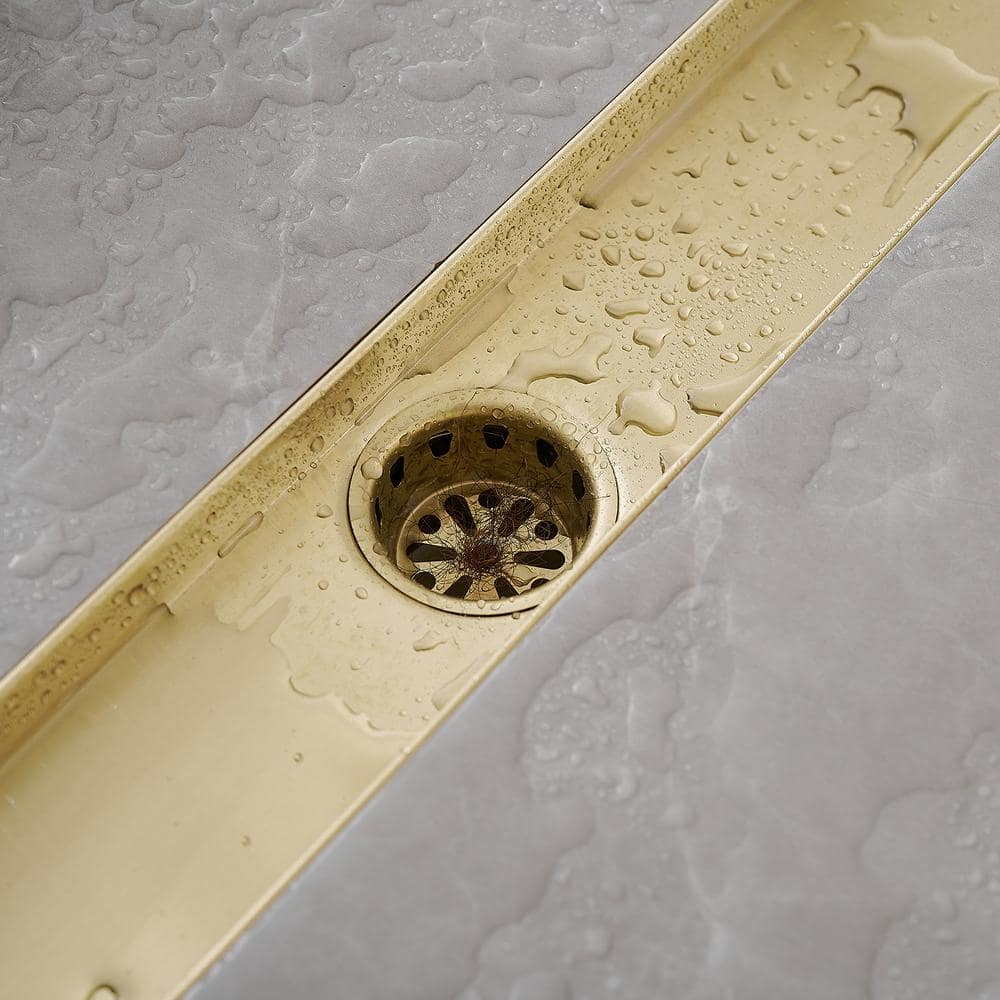 Brushed Gold Stainless Steel Linear Shower Drain with Square Holes