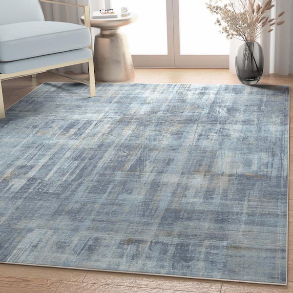 Blue 5 ft. 3 in. x 7 ft. 3 in. Flat-Weave Abstract Toronto Modern Brushstroke Area Rug