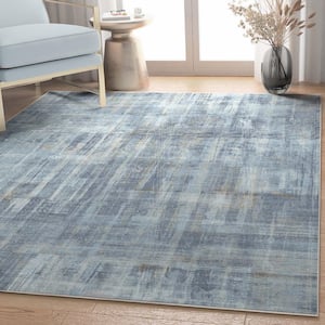 Blue 7 ft. 7 in. x 9 ft. 10 in. Flat-Weave Abstract Toronto Modern Brushstroke Area Rug
