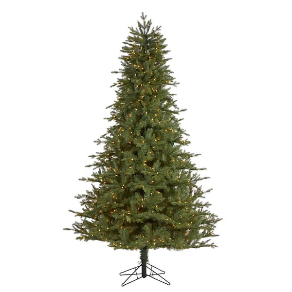 Round Tip Winter Spruce Artificial Christmas Tree Pre-lit with Warm White Lights 