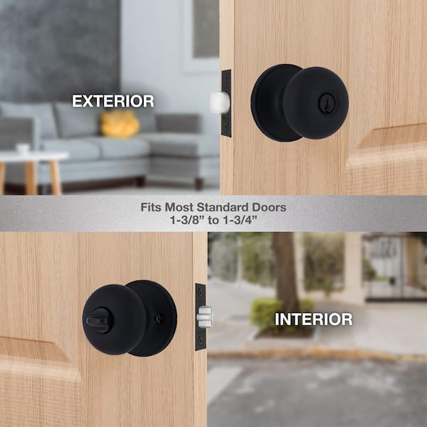Round Matte Black Keyed Entry Door Knob