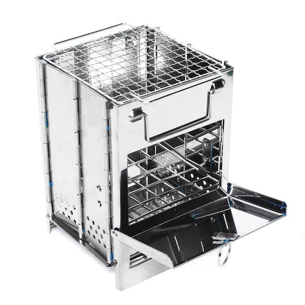 YIYIBYUS Silver Folding Outdoor Stainless Steel Wood Burning Stove Charcoal/Wood Grill