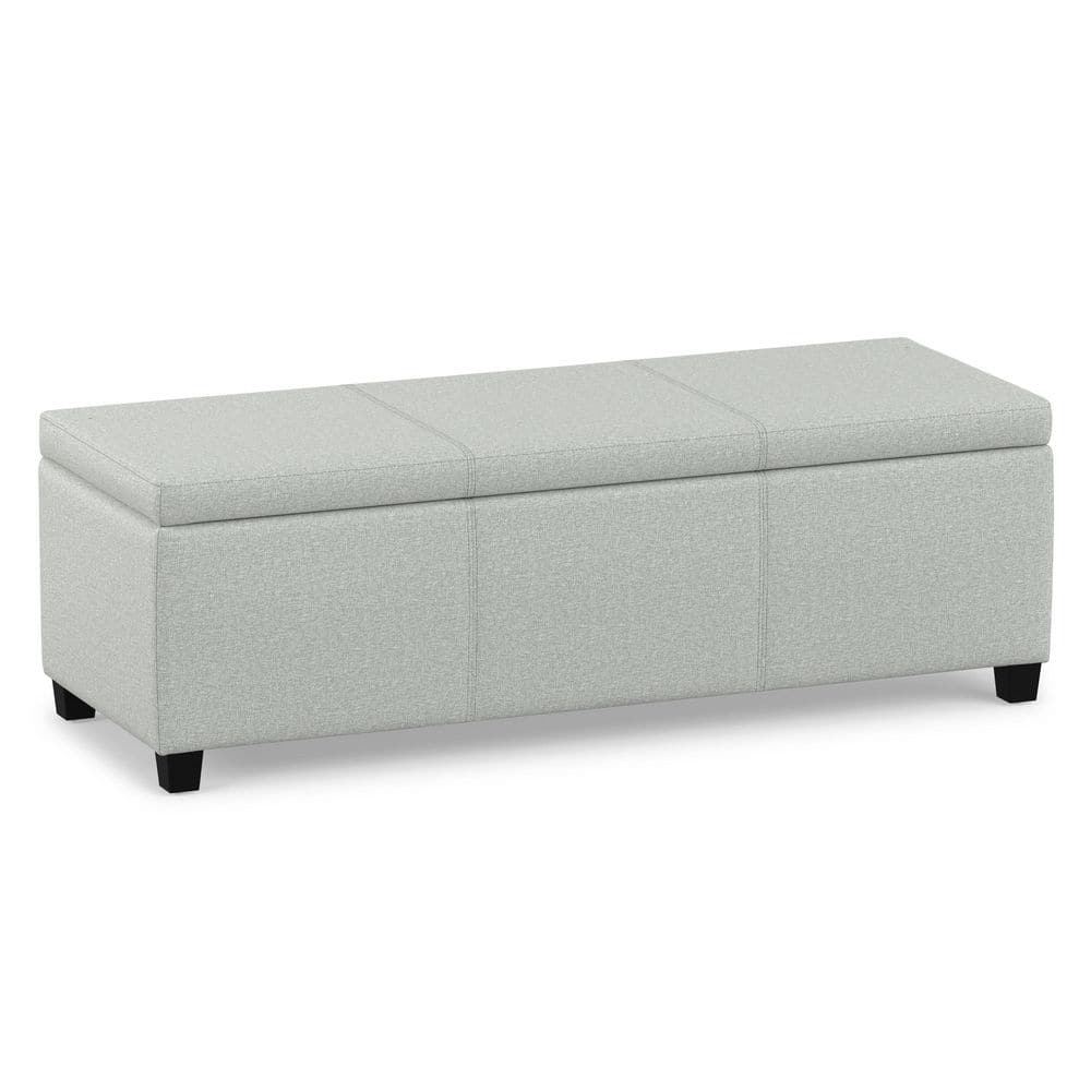 Simpli Home Avalon 48 in. Wide Linen Look Fabric Storage Ottoman