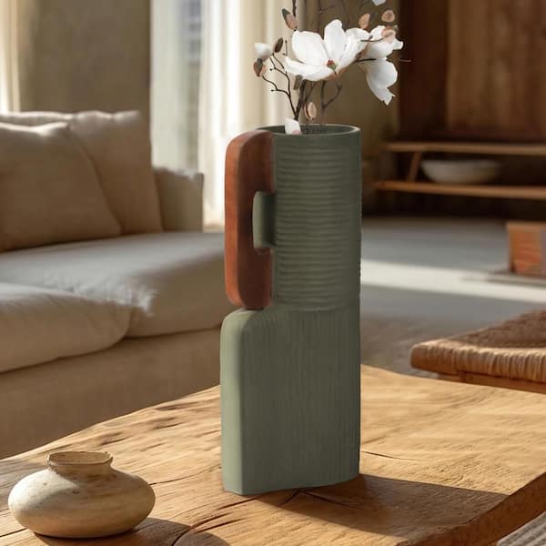 Sagebrook Home 17 in. Sage Green Ceramic Amphora with Handles Decorative Vase