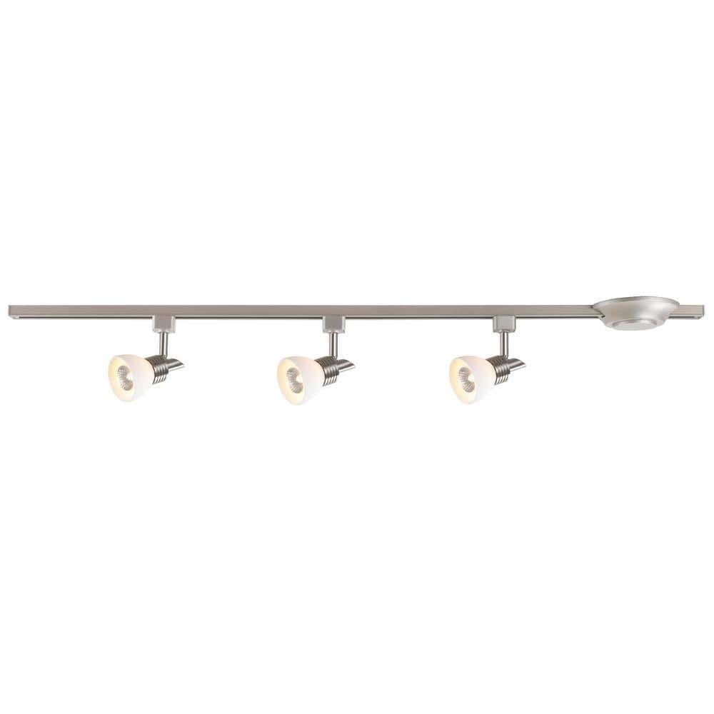 3-Light Brushed Nickel Glass Linear Track Lighting Kit