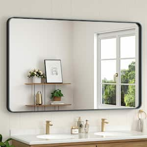 48 in. W x 30 in. H Modern Rectangular Black Aluminum Framed Wall Bathroom Vanity Mirror