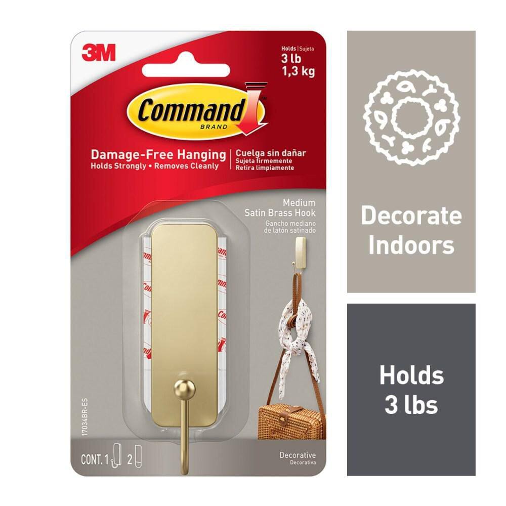 Medium Decorative Hooks, Matte Satin Brass, Damage Free Decorating, 1 Hook and 2 Strips price history on PriceWatchPro