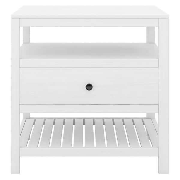 ATHMILE 1-Drawers White Nightstand (26.2 in. L x 15 in. W x 26.5 in. H)