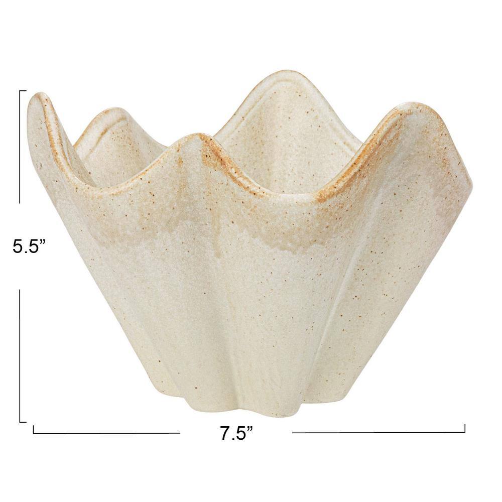 Cream Ceramic Ruffled Stoneware Bowl, 7.5-inch