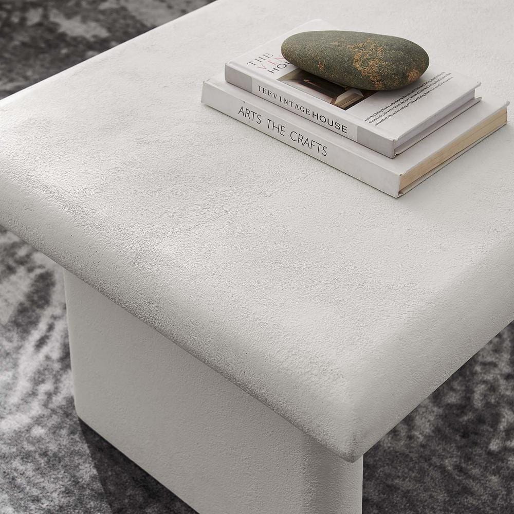 White Concrete Textured MDF Mango Wood Coffee Table