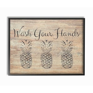 11 in. x 14 in. "Wash Your Hands Pineapple" by Linda Woods Wood Framed Wall Art