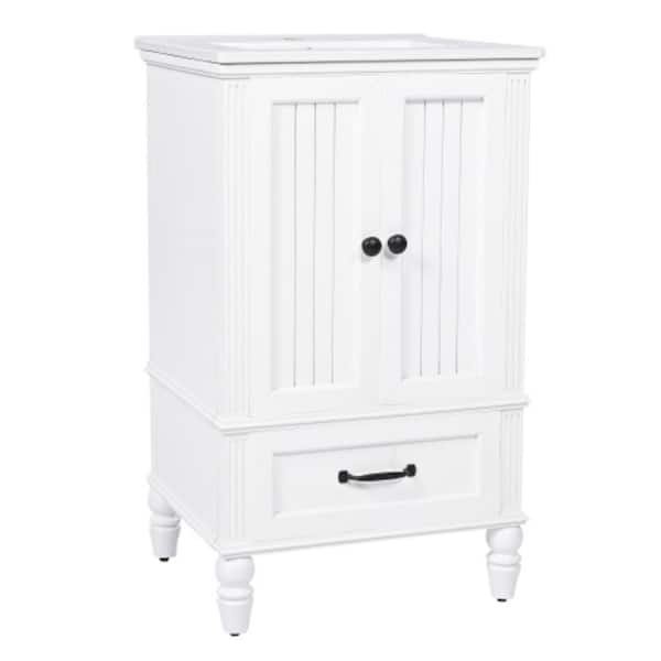 20 in. White Freestanding Bath Vanity Cabinet with Ceramic Single Sink Top