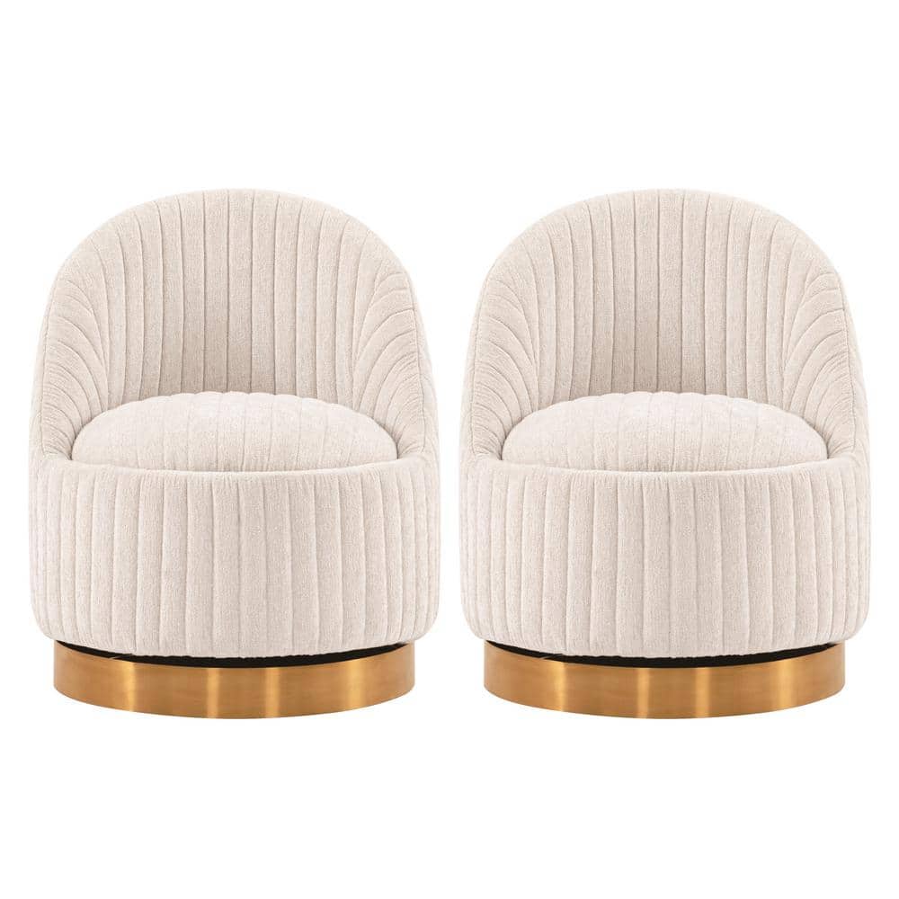 Manhattan Comfort Leela Cream Modern Boucle Fabric Upholstered Swivel Accent Chair (Set of 2), Ivory -  2-AC058-CR