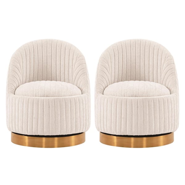 Leela Cream Modern Boucle Fabric Upholstered Swivel Accent Chair (Set of 2)
