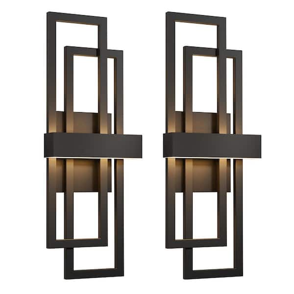 25.6 in. Matte Black LED Outdoor Hardwired Wall Lantern Sconce (2-Pack)